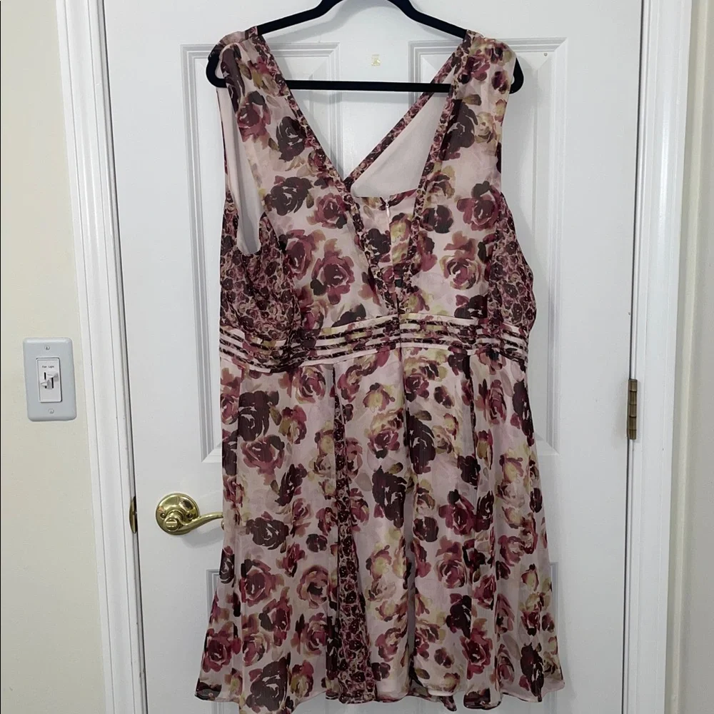 Simply Vera Vera Wang Burgundy Pink Rose Floral Dress 1X - Picture 5 of 6